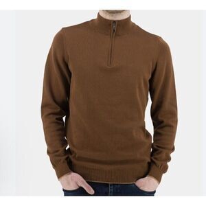 Cezani Men's Brown 100% Extra Fine Merino Wool 1/3 Quarter Zip Sweater Size L